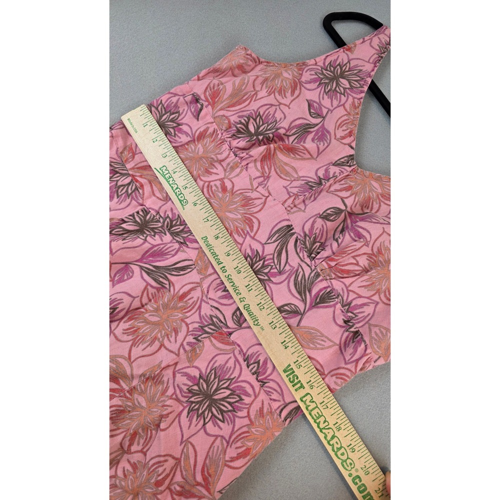 Cut Loose Womens Pink Floral 100% Linen Sleeveless V-Neck Midi Dress Large USA - Picture 3 of 13